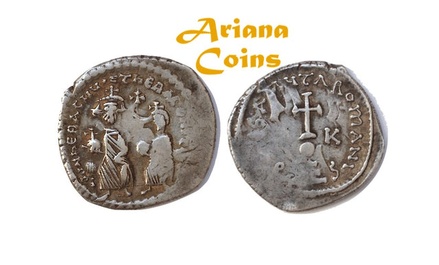 Byzantine, Heraclius, with Heraclius Constantine. 610-641. AR Hexagram. Rar this nice.