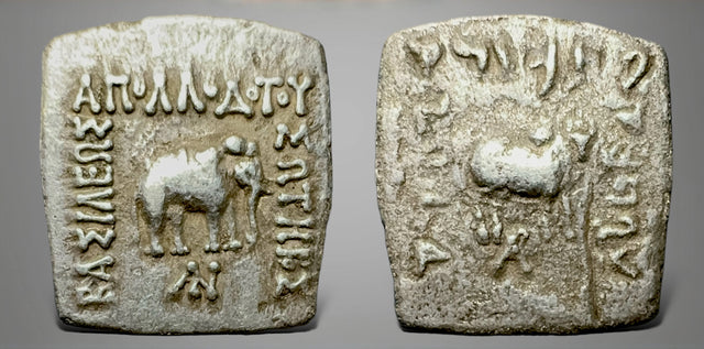 Baktrian Kings. Apollodotos I Soter. Circa 175-165 BC. AR Square Drachm.