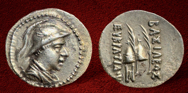 Baktrian Kings. Eukratides I. Circa 170-145 BC. AR Obol. Superb