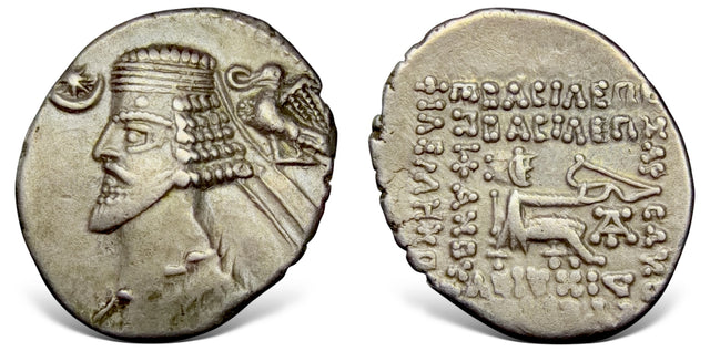 Parthian King. Phraates IV. (Circa 35-2 BC). AR Drachm. Ekbatana mint. Nice variety.