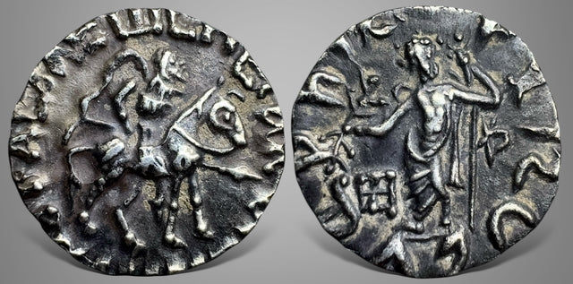 Indo-Skythians, Spalirises, with Azes. (Circa 60-58 BC). AR Drachm