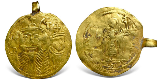 Hunnic Tribes, Central Asia. Silk Road Region, Local Issue AV, Imitating a Byzantine solidus of Heraclius and Heraclius.