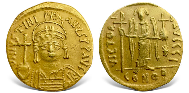 Central Asia, Silk Road Region, Local issues. (Circa 6th-7th centuries). Imitation of Byzantine Justinian I (527-565 AD). AV Solidus Extremely Rare