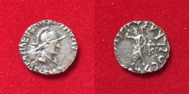Indo-Greek Kingdom. Archebios Dikaios Nikephoros. Circa 90-80 BC. AR Drachm.