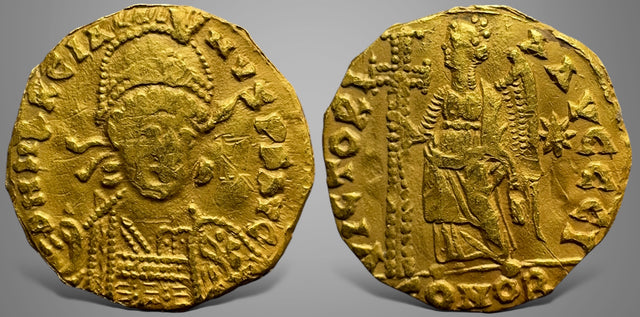 Silk Road Region, Local issues. (Circa 5th-7th centuries). Imitation of Marcian AV Semissis. Extremely Rare.