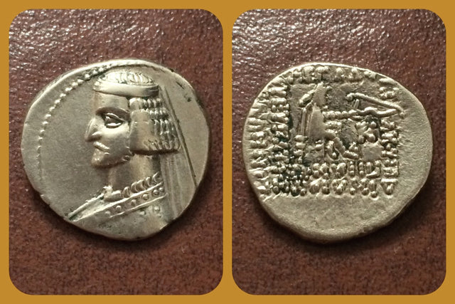 Parthian Kings, Mithradates IV. 58/7-55 BC. AR Drachm. Kangavar mint, Rare