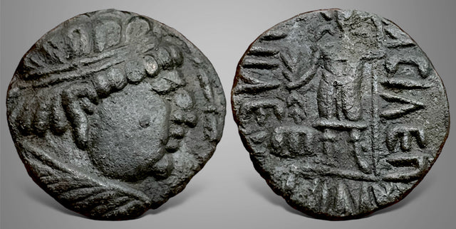 India Kushans, Yueh-Chi. Anonymous. 1st century BC AE Tetradrachm. Imitating Heliokles I of Baktria