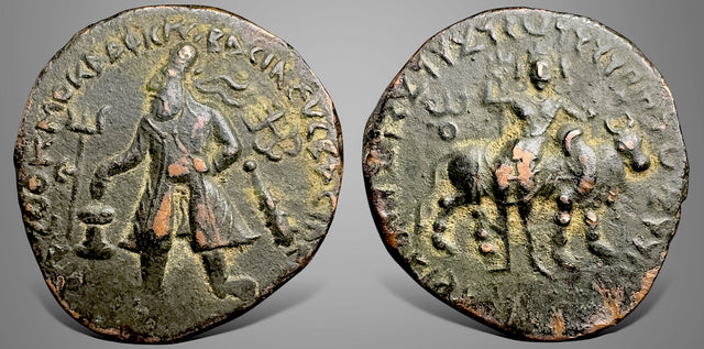 India Kushans, Vima Kadphises. (Circa 100-128 AD). AE Tetradrachm. Choice & attractive.