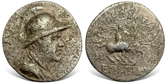 Baktrian Kings. Eukratides I. (Circa 170-145 BC). AR Drachm. Bargain price.