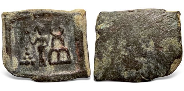 India, Taxila local issues, post-Mauryan (Circa 2nd century BC). AE Unit. Female figure type. Very Rare