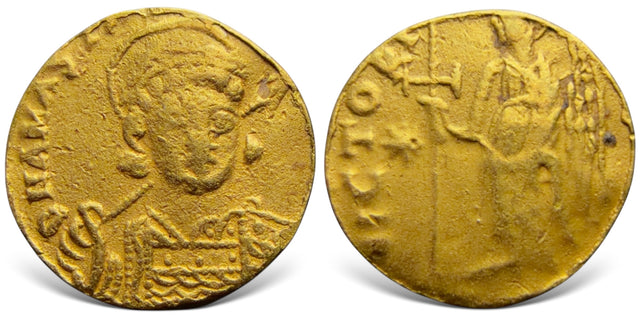 Central Asia, Silk Road Region, Local issues. Imitation of Byzantine Anastasius I (507-518 AD). AV Solidus Extremely Rare